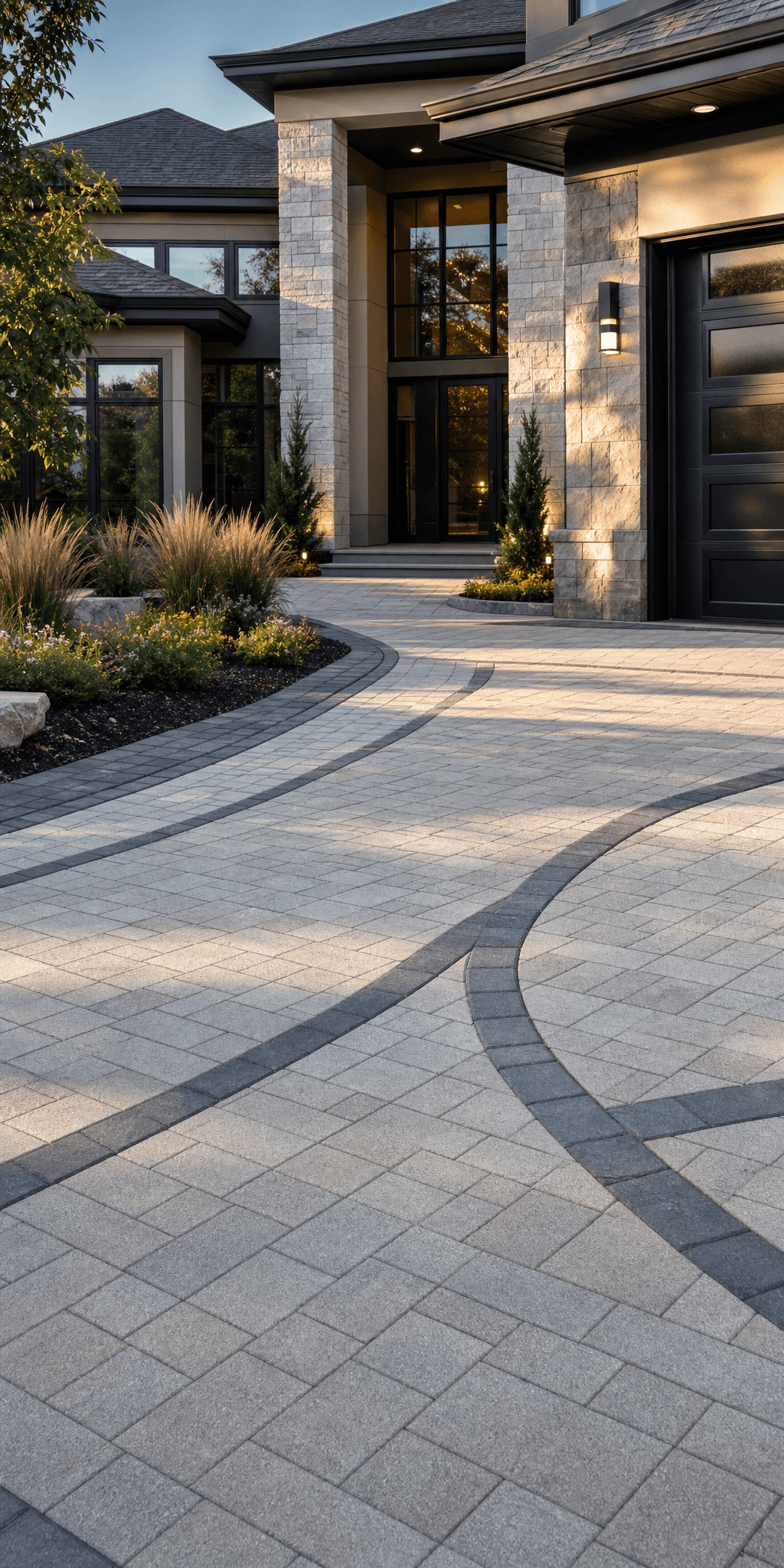 Interlock paver driveway with a curved border
